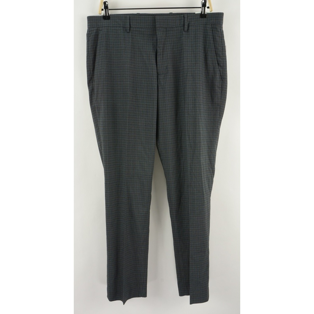 New $95 Perry Ellis Performance Slim Fit‎ Gray Check Dress Pants Men's 30 x 32
